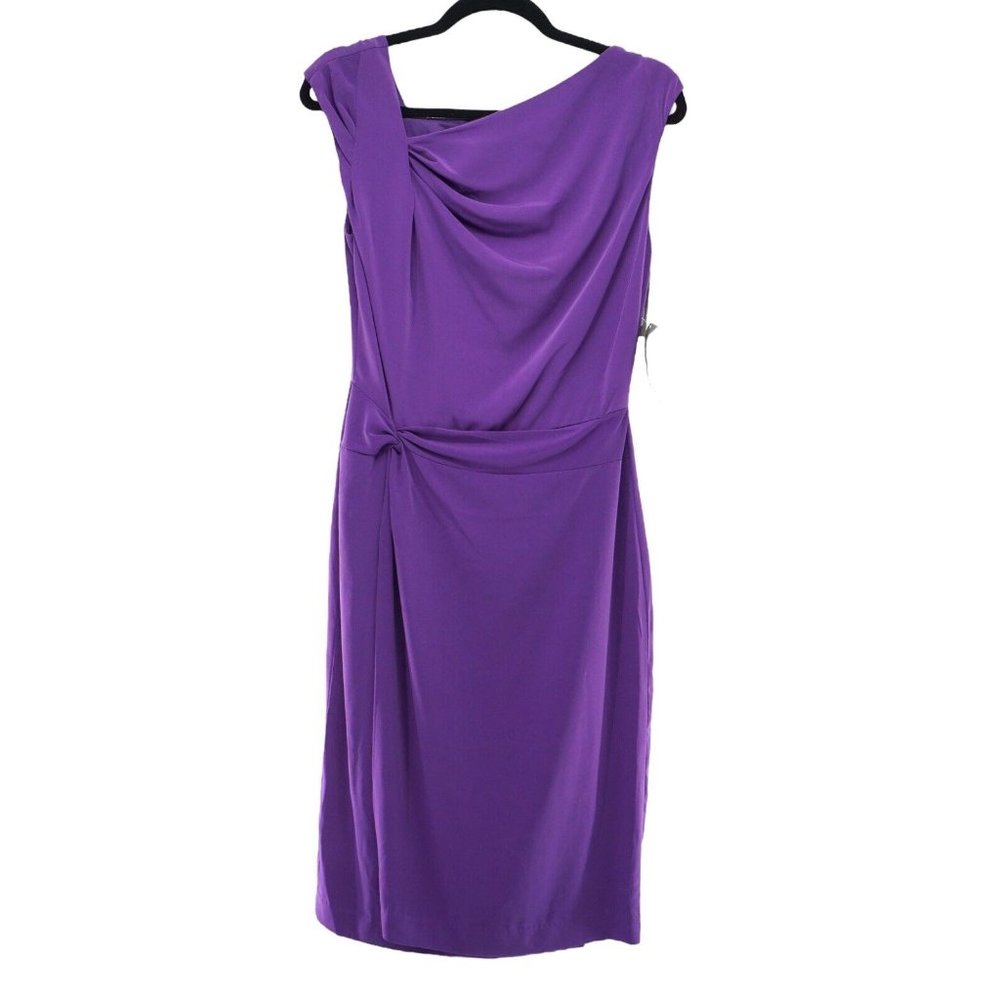 NWT New York & Company Eva Mendes Stretch Purple Ruched Sleeveless Dress Size 6